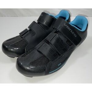 NWOB Unisex Venzo 3 Strap Cycling Shoes Black & Blue Women 8 Men 6.5